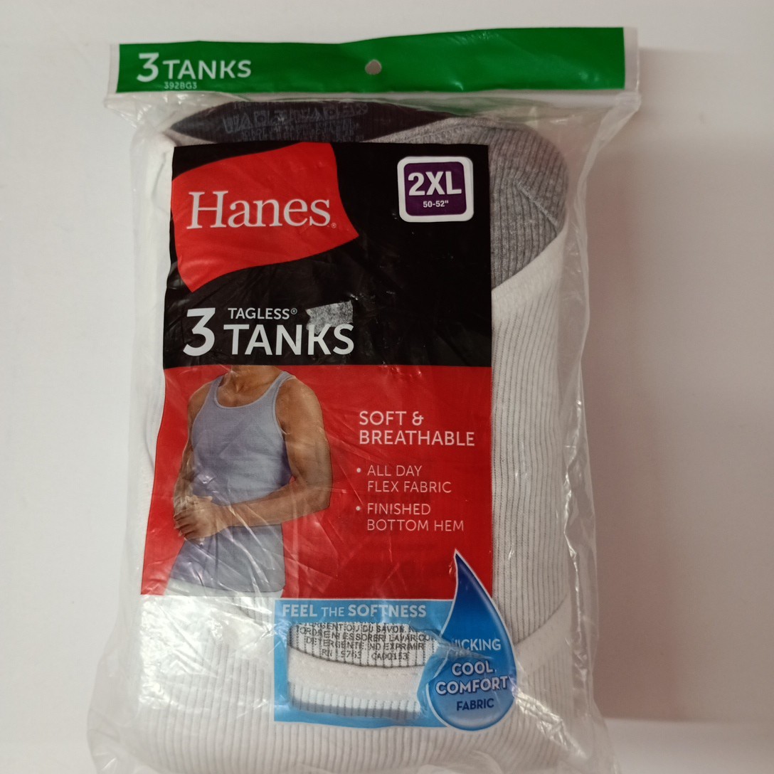 Hanes Men’s 3 Pack Tagless Tanks Undershirts Size 2XL Wicking Cool Comfort NEW