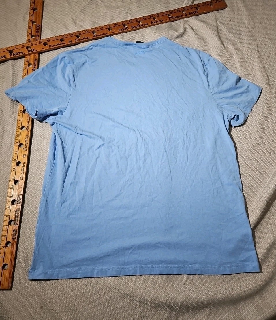 Hugo Boss Shirt Mens XXL 2XL Blue Textured Spellout Casual Streetwear Tee