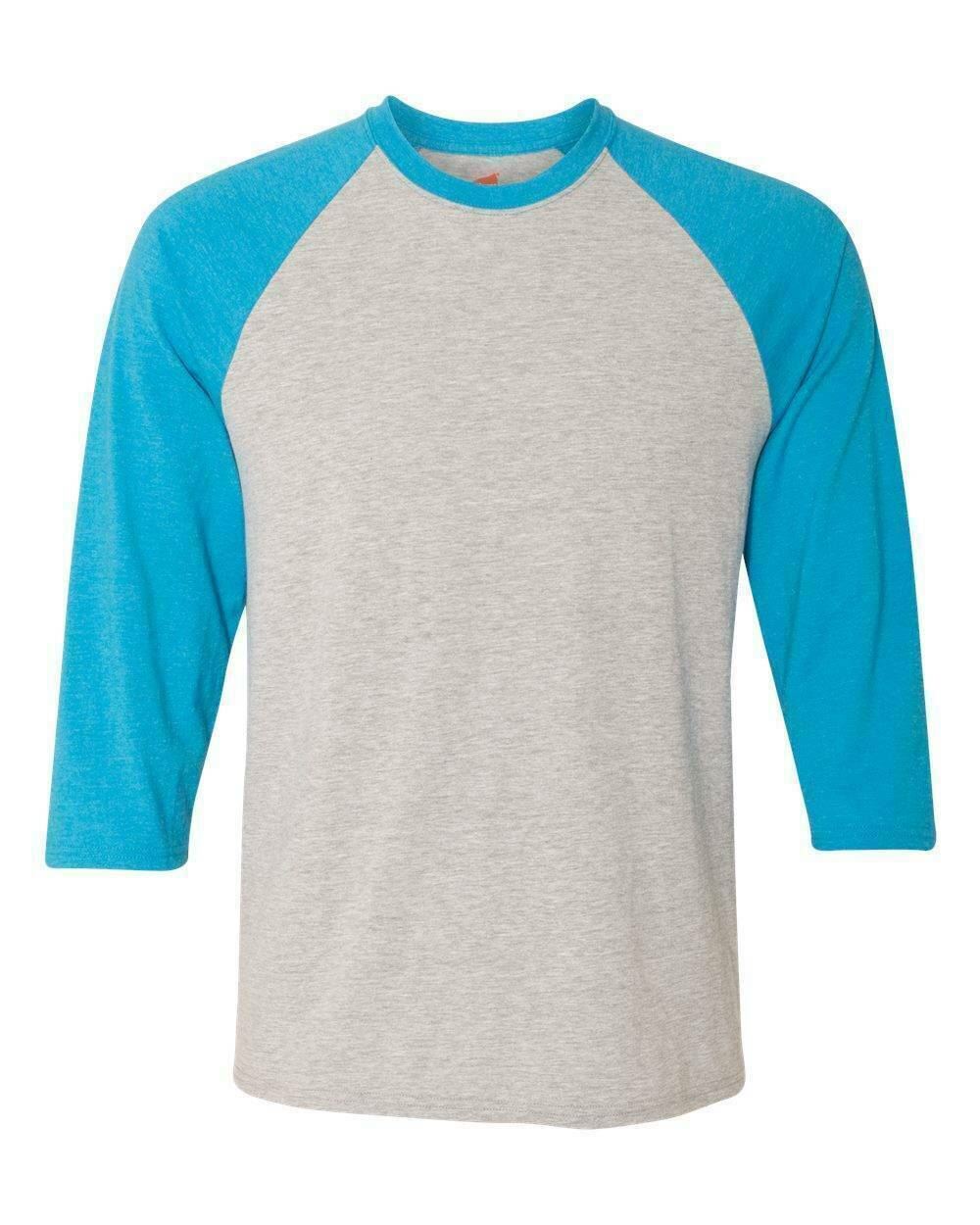 Hanes Baseball Jersey Small X-Temp Unisex Light Steel/Neon Blue Free Ship/Return