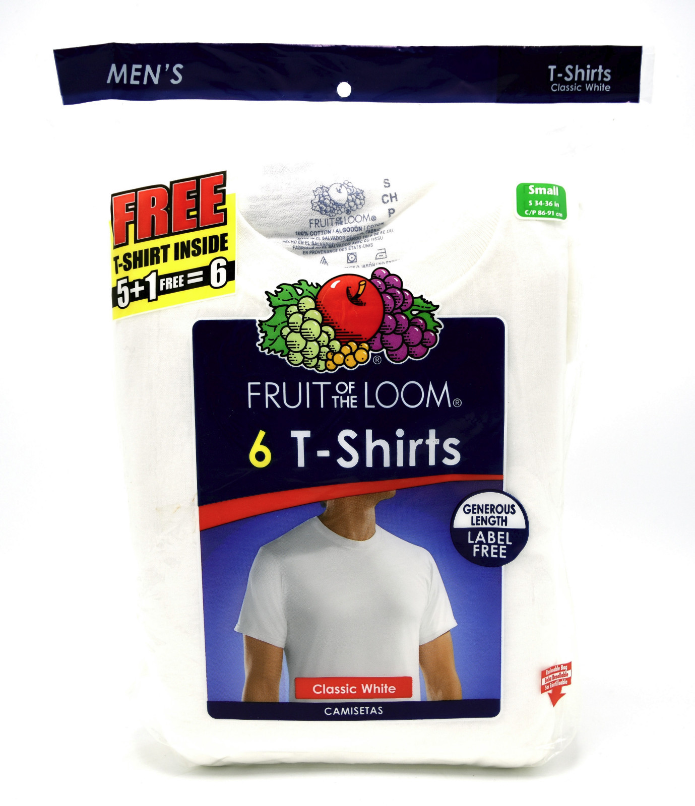18 White Small S 34-36 Inch Crew Neck T-Shirts Fruit Of The Loom C / P 86-91 CM