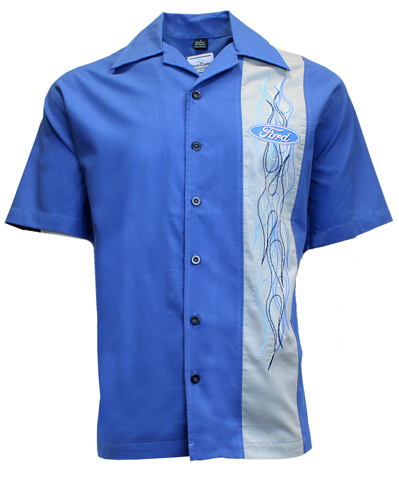 Ford Flames Blue Button Down Club Shirt Official Licensed – Embroidered Logo