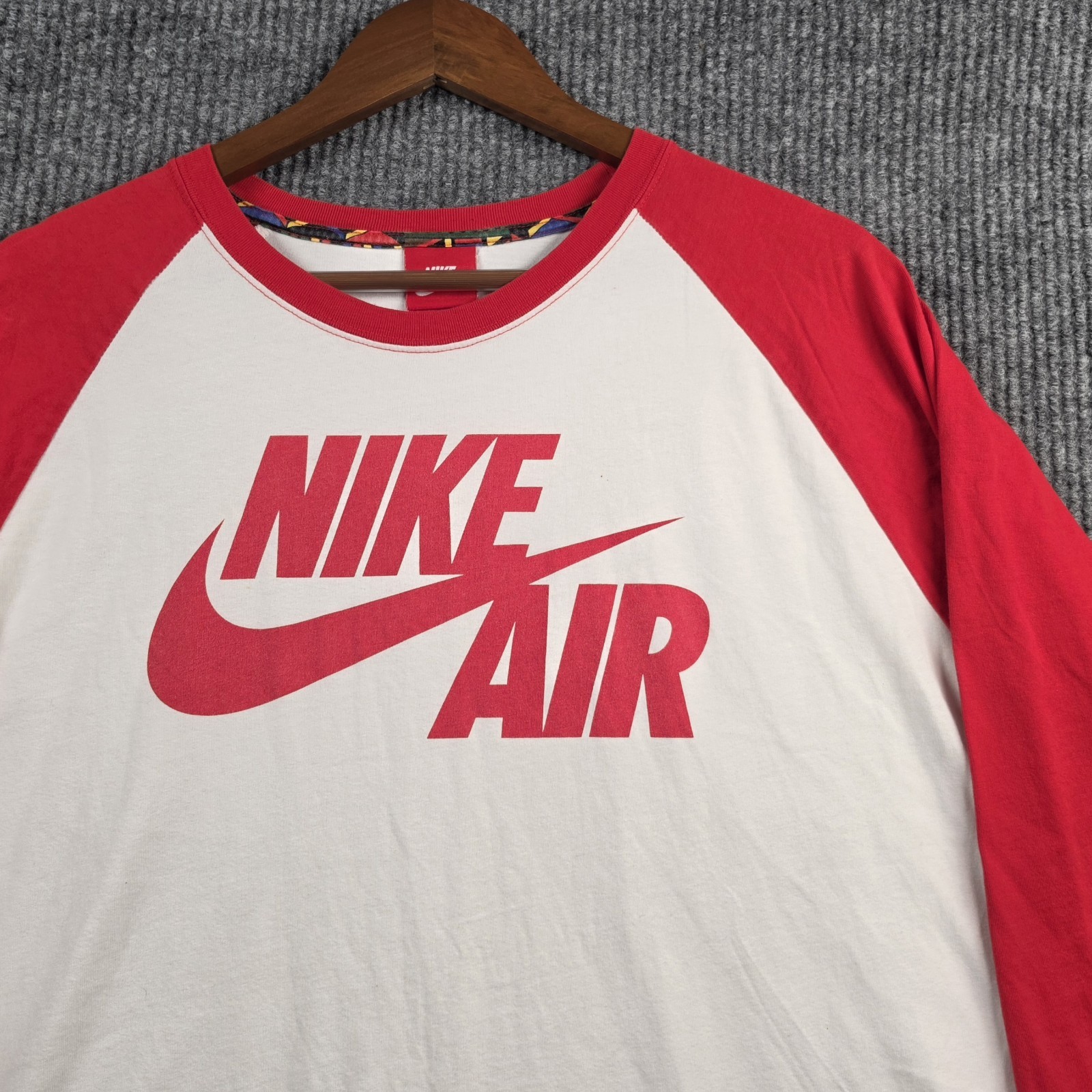 Nike Air Raglan T-Shirt Men’s XL White Red 3/4 Sleeve Baseball Graphic Tee Retro