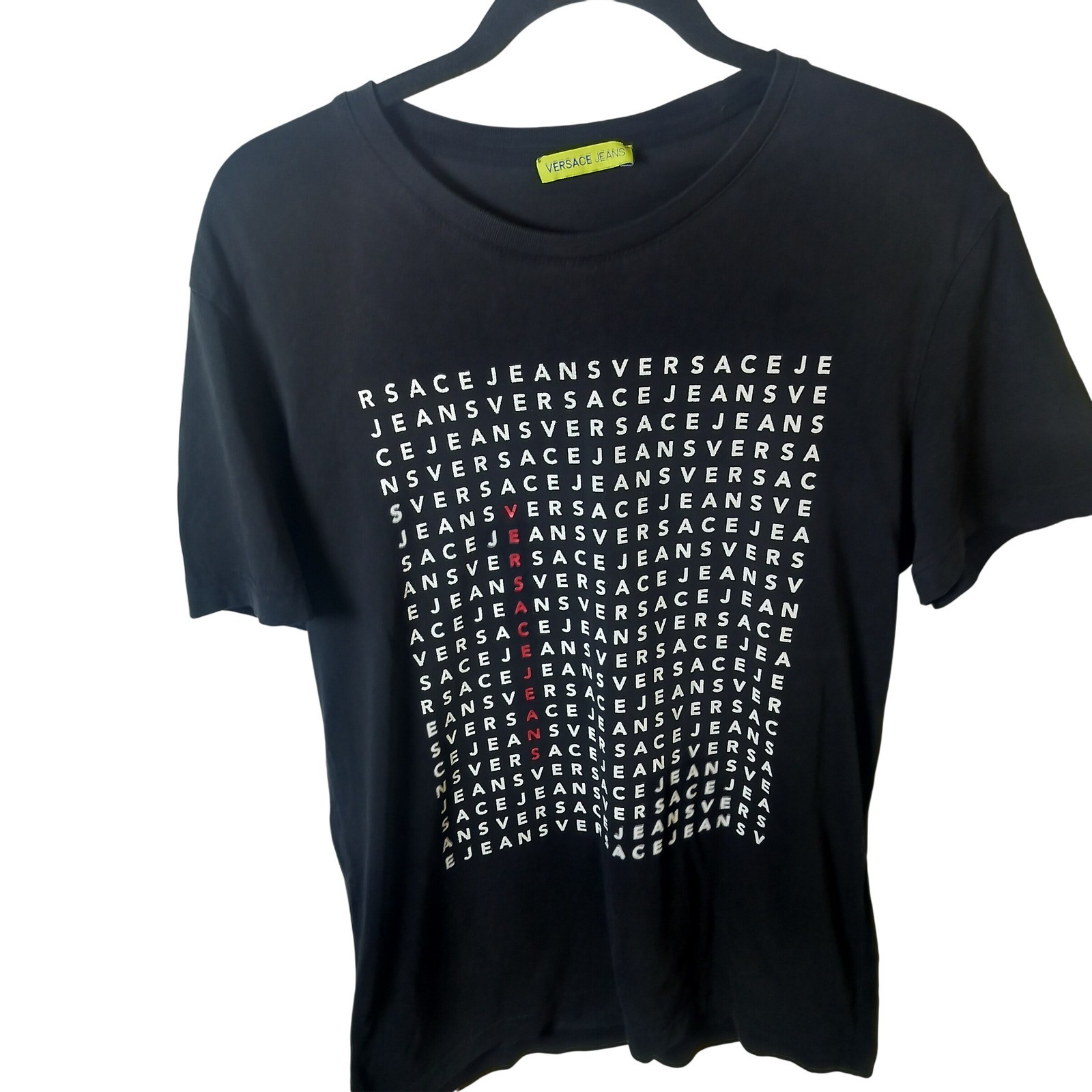 Versace Jeans Mens Black Wavy Typography Logo Graphic T-Shirt Medium B3GMA752