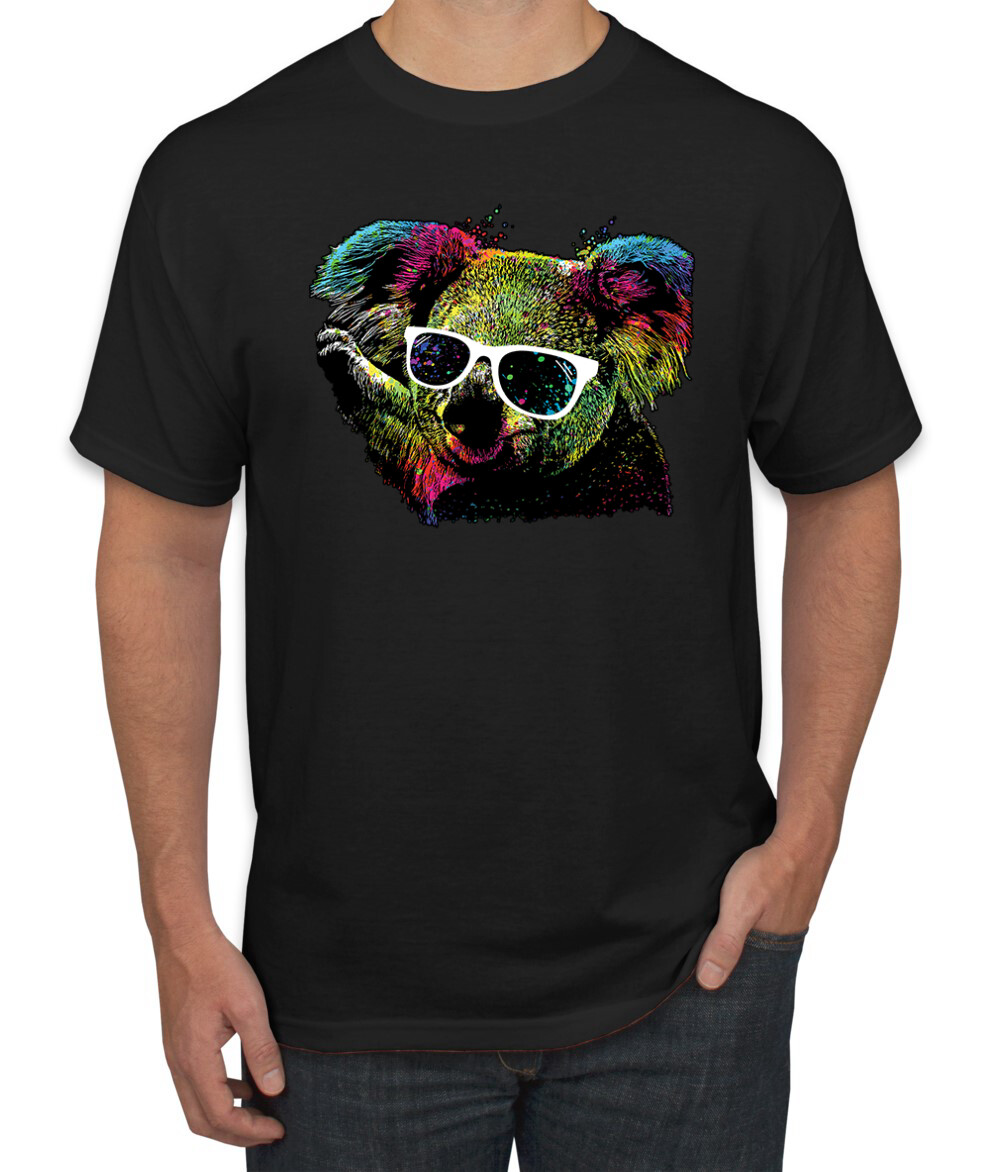 Neon Technicolor Trippy Party Rainbow Koala Men Graphic Tshirt