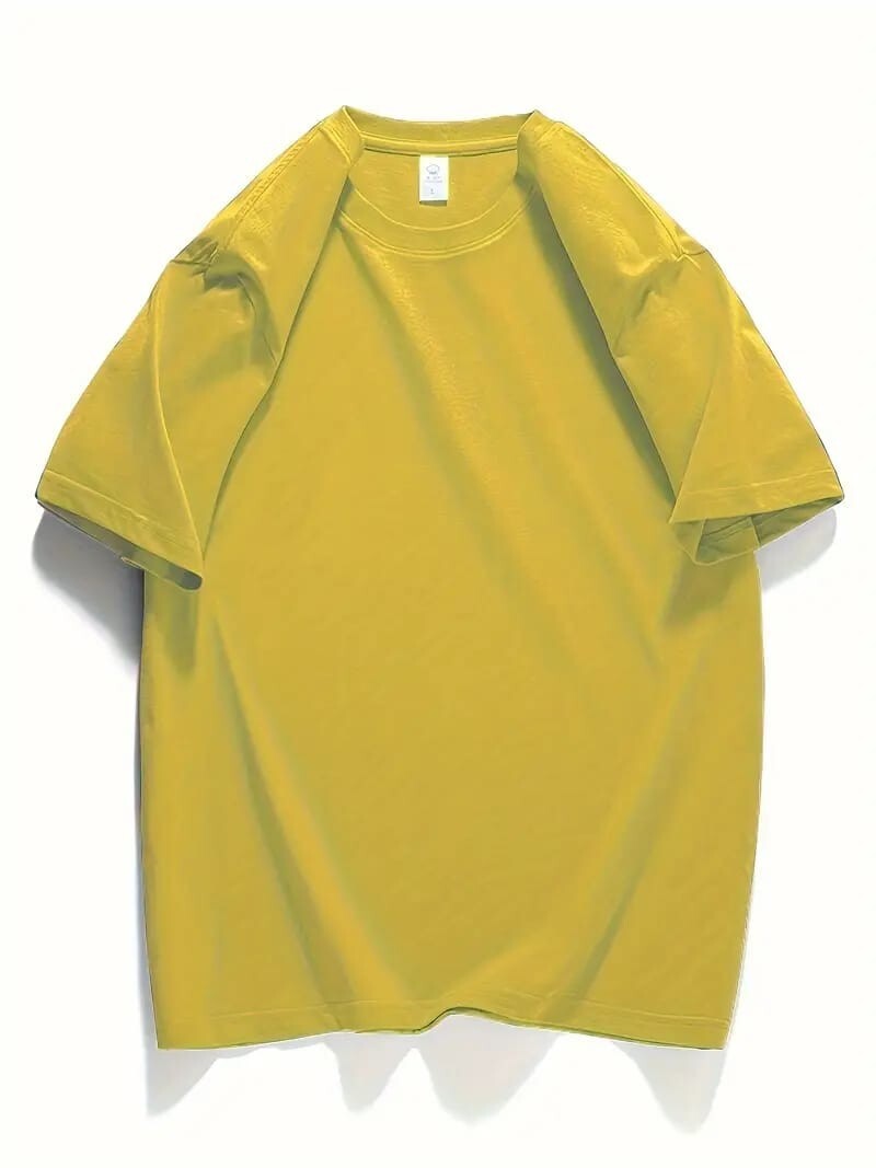 Men’s Classic Solid Plain Cotton Round Hem Scallop Essentials Tshirt S-2XL