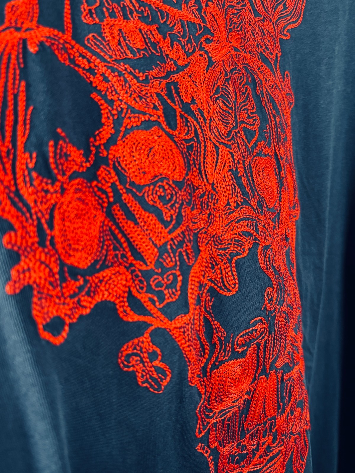 Alexander McQueen Ivy Skull Embroidered T Shirt Men XL Navy Blue Made Italy 2017
