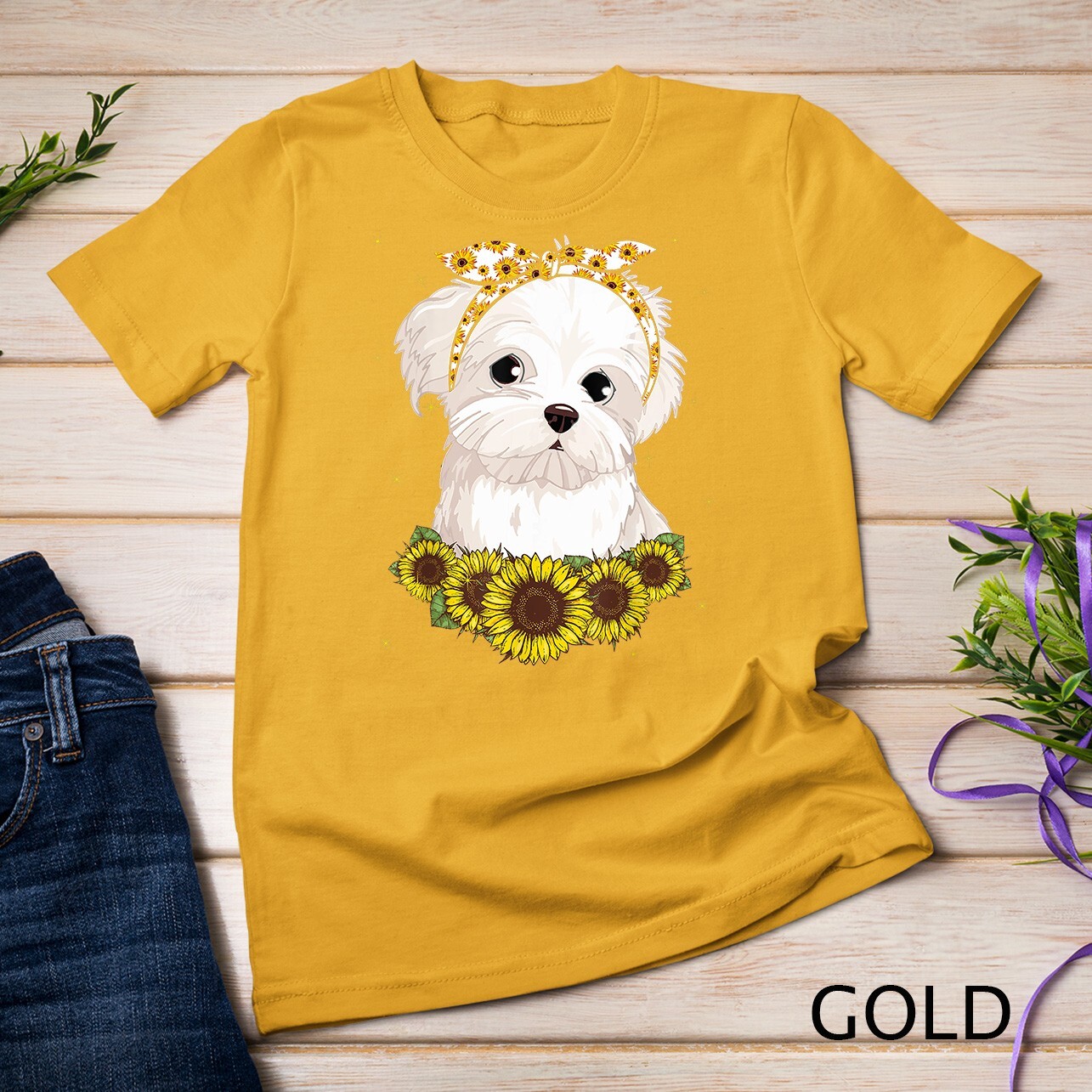 Girls Women Mom Maltese Dog Sunflower Gift T-Shirt Unisex T-shirt