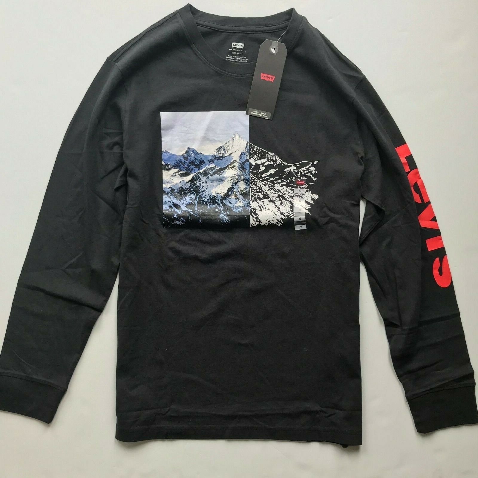 NWT Levis Men’s Graphic Crew Neck Cotton Long Sleeve Tee T-Shirt XS S M L XL XXL