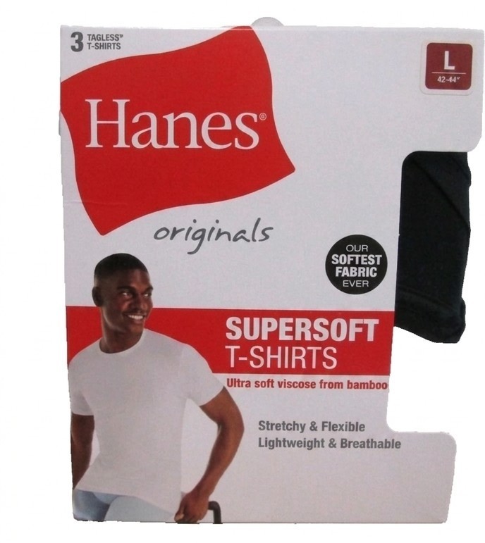 Hanes Originals Supersoft T-Shirts 3 Pack Men L Black Bamboo Viscose Crew Neck