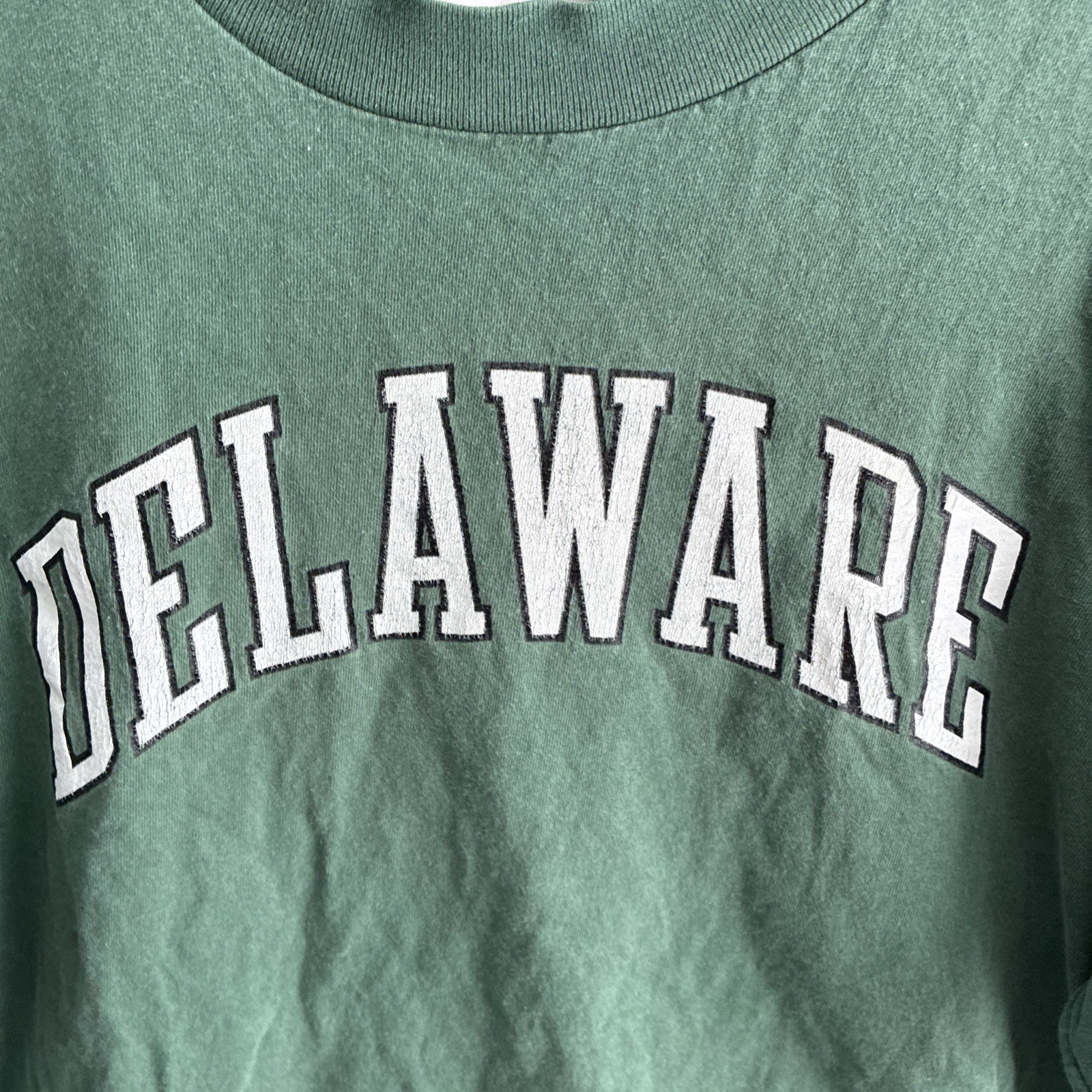 Oneita Mens T Shirt Green Delaware Graphic XL Cotton Vintage 90s Crew Neck