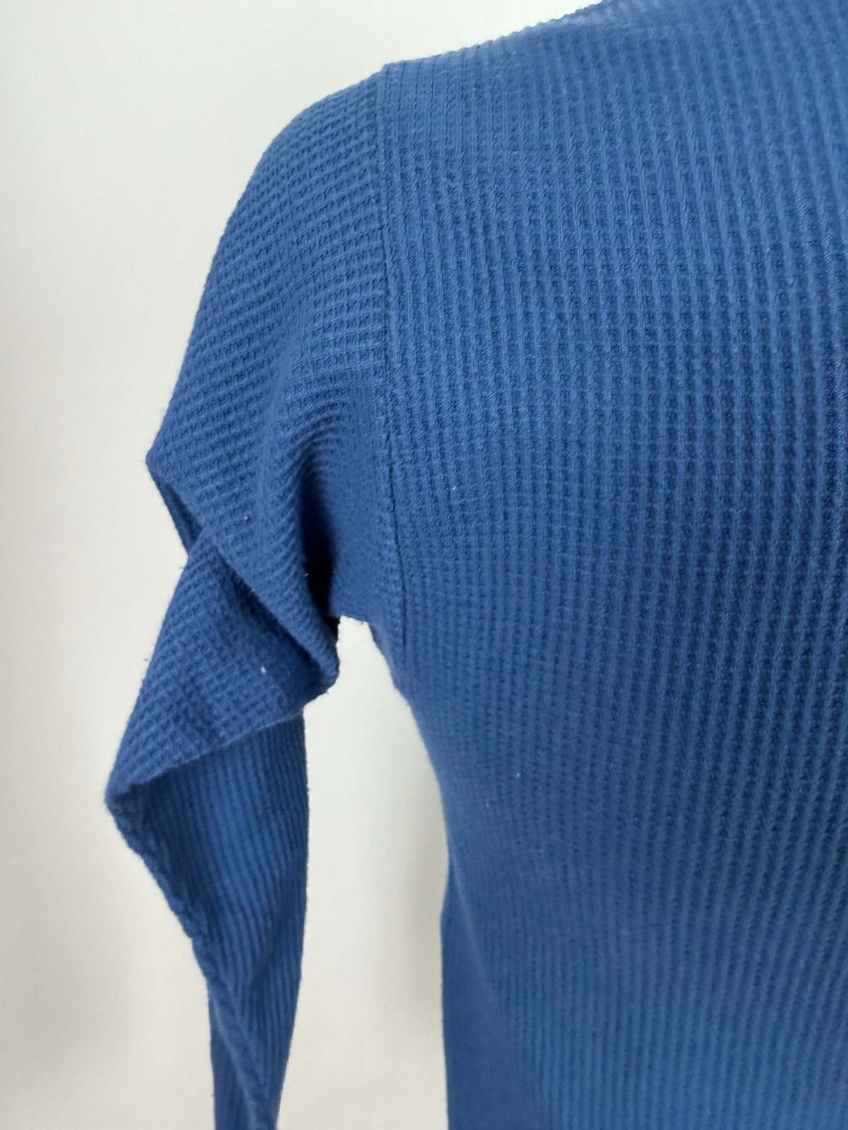 Vintage 80s Waffle-Knit Thermal Shirt Men Large Tight Stretch Outdoors Blue USA