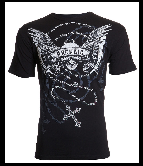 ARCHAIC by AFFLICTION Black HIT HARD Short Sleeve Slim Fit Y2K T-shirt NWT
