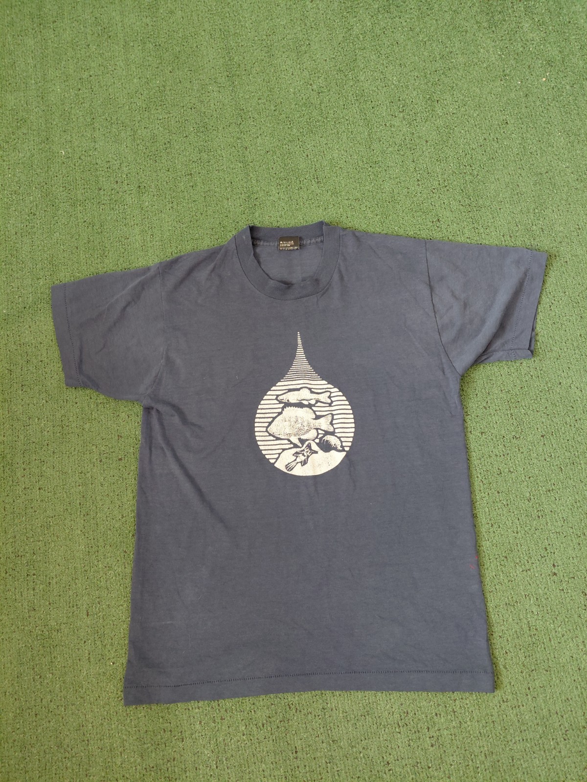 VINTAGE 1987 Aquatic Life Fish 80’s Navy Blue T Shirt Sz Large