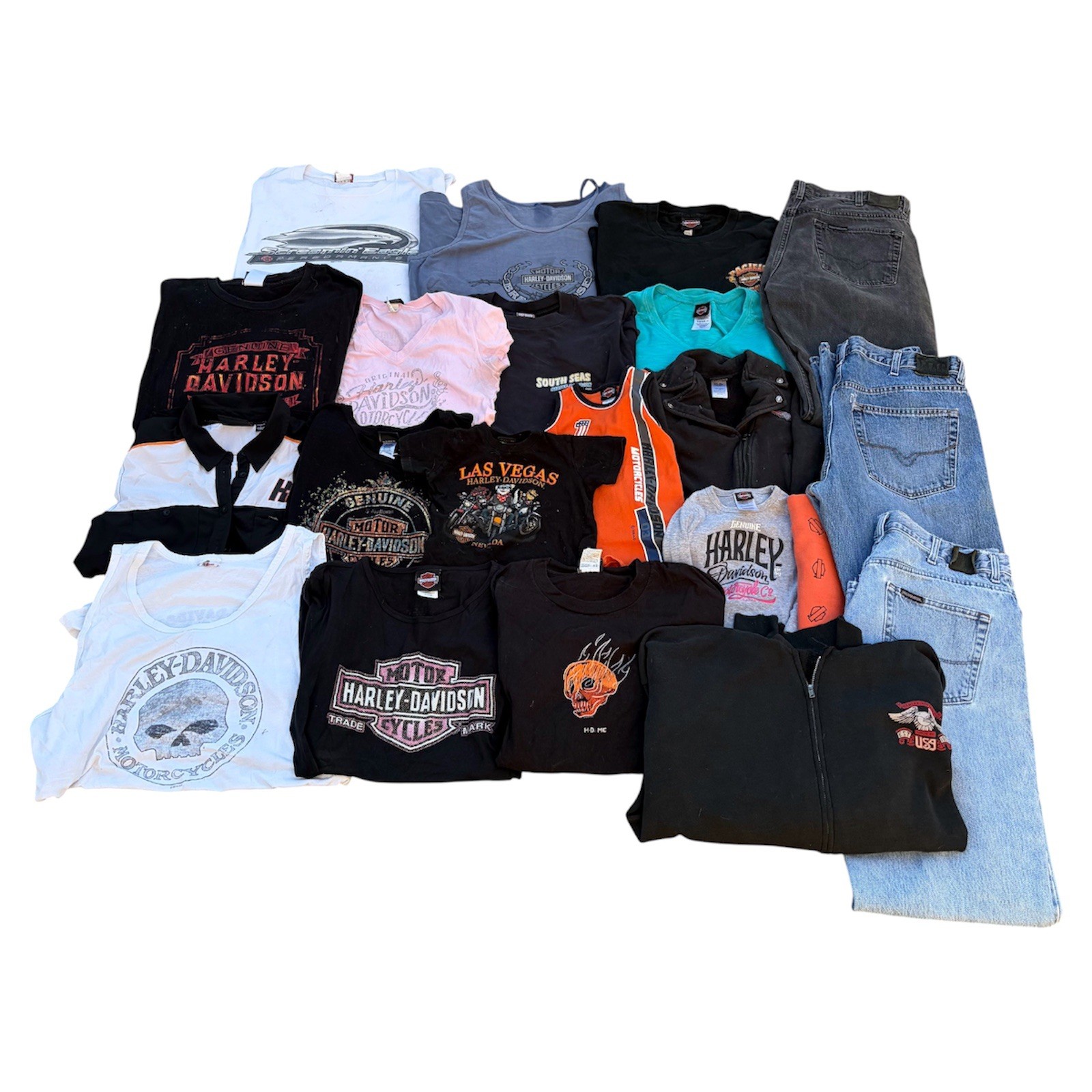 Vintage/Modern Harley Davidson T-Shirt/Sweatshirt/Jeans 21 Piece Bundle Lot