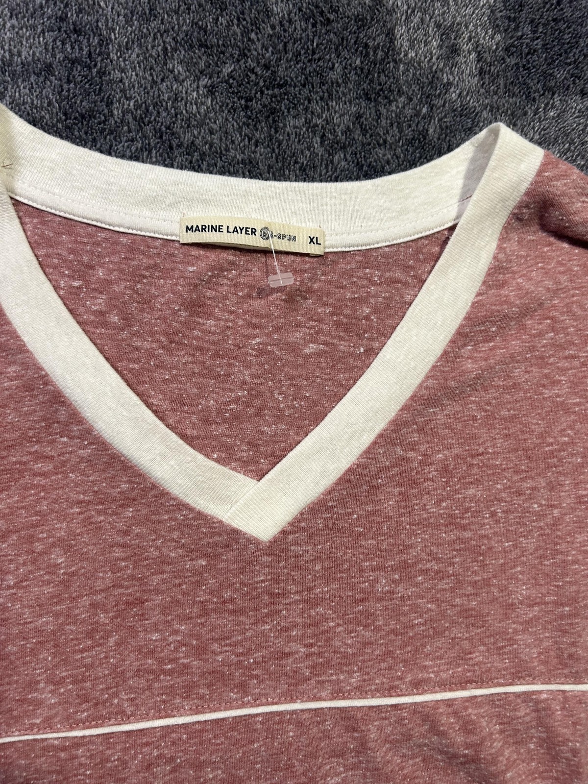 Marine Layer Shirt Mens XL Red Heather V-Neck Contrast Trim Casual Tee