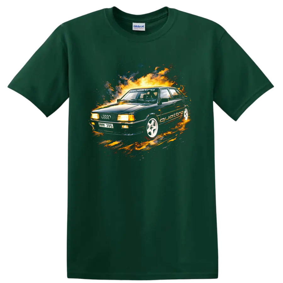 Audi 80 B2 Old Car Flame Burst T Shirt Classic Racing Auto Tee