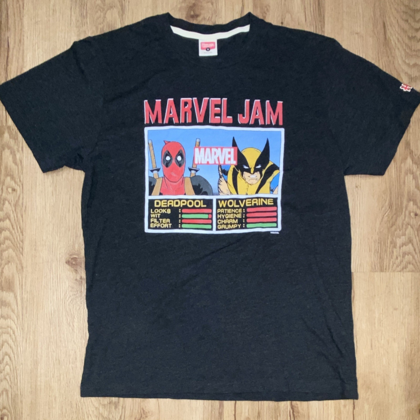 Marvel Deadpool Wolverine Men’s Black T-Shirt Size M Poly Cotton Rayon