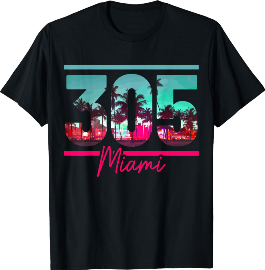 Miami 305 Area Code Florida Vintage Palm Trees Pride Retro Small T-Shirt