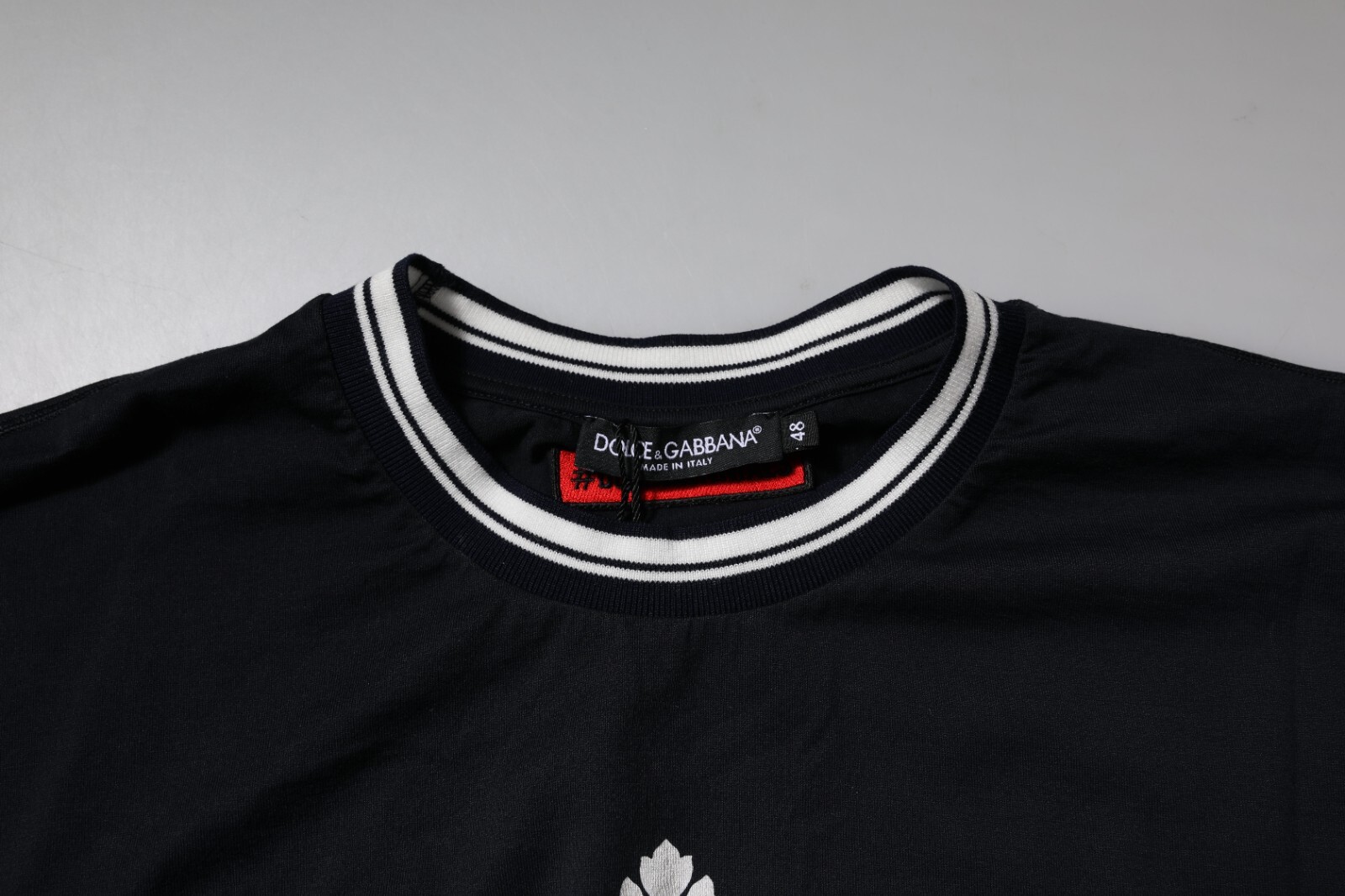 DOLCE & GABBANA T-shirt Dark Blue Logo Crown Cotton Crew Neck IT48/US38/M 370usd