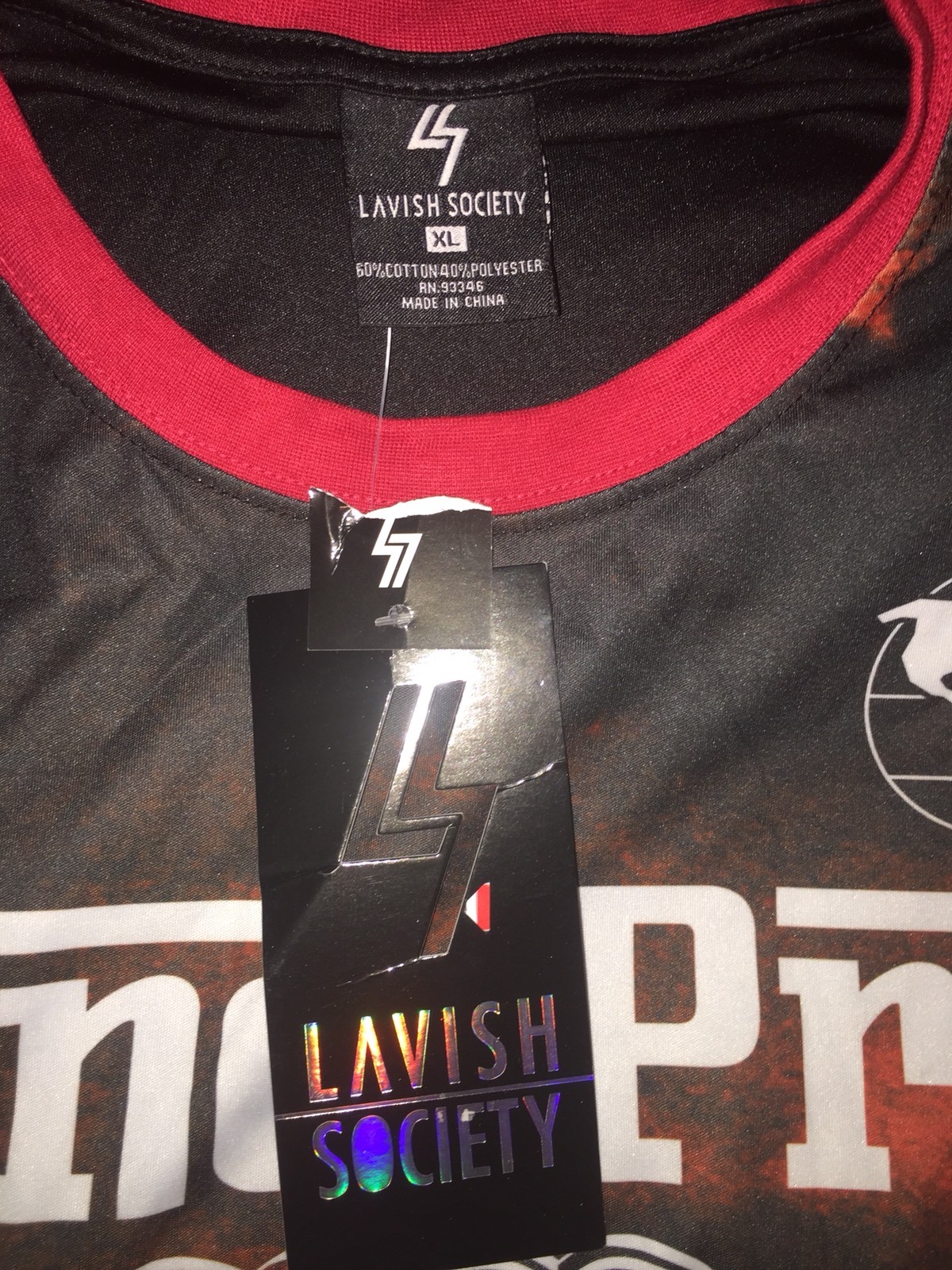 Lavish Society Men’s XL Metallic Foil Print Red Racing Jersey Shirt T-Shirt NWT
