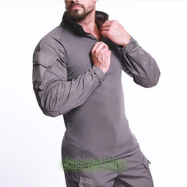 Combat Mens Tactical Shirt Long Sleeve T-Shirt Military Hunting Camo Army Shirt