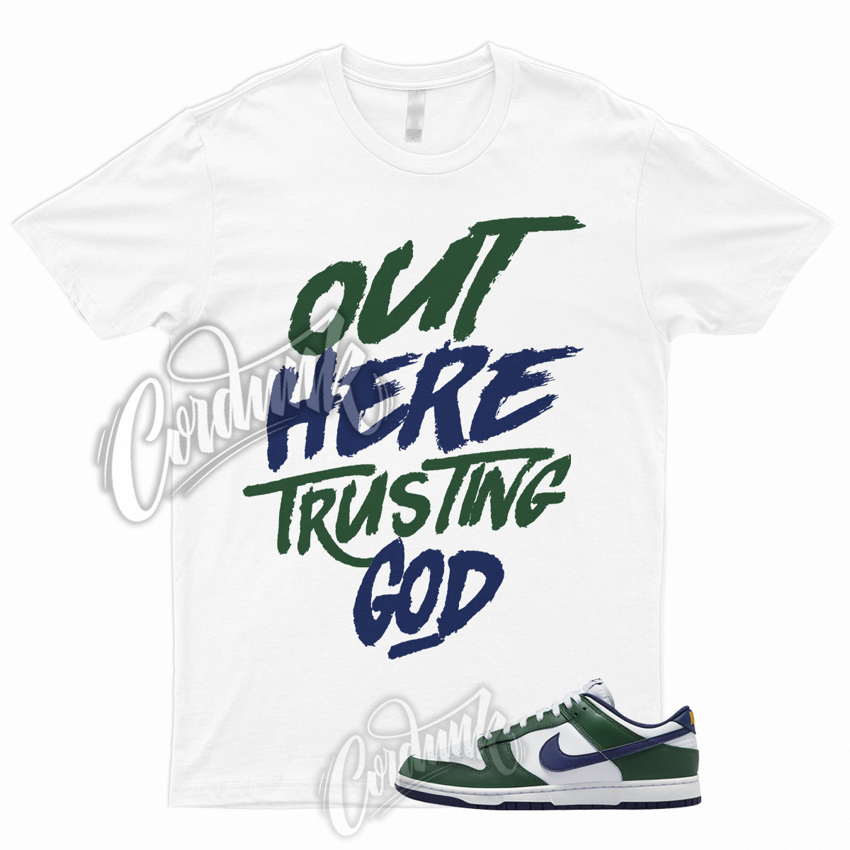 TG T Shirt for Dunk Low Fir Midnight Navy White University Gold Green Mid 1