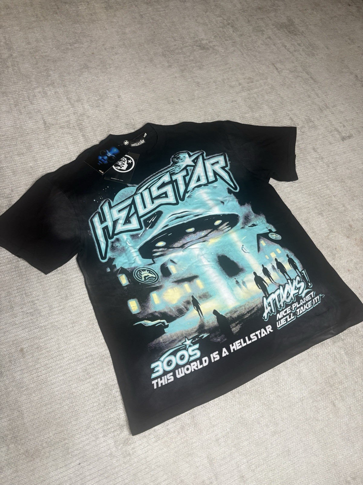 HELLSTAR Men’s Graphic Logo T-Shirt Size M Crew Neck Short Sleeve Black/Blue