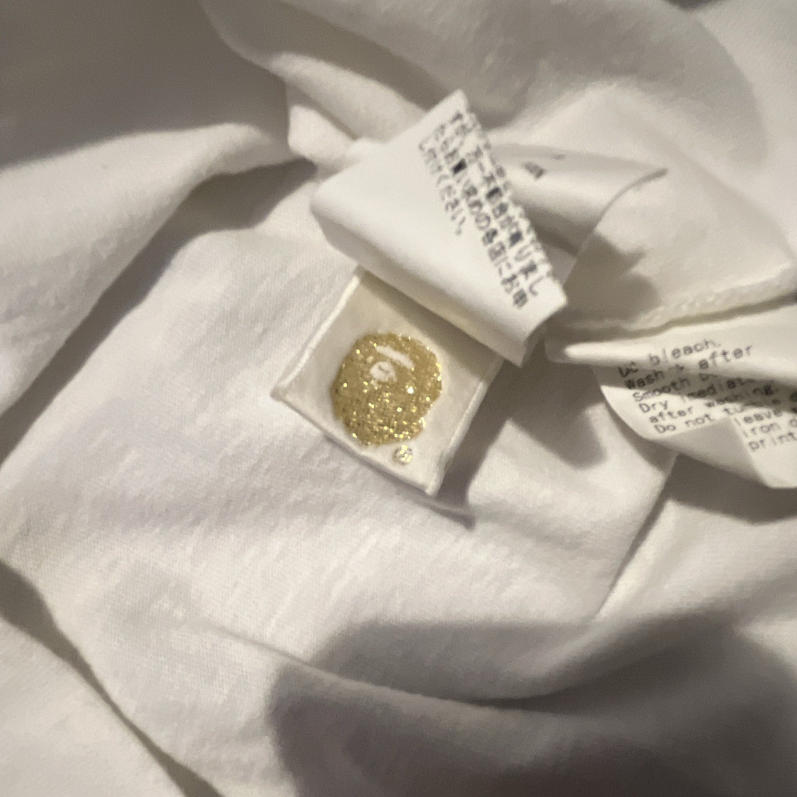 A Bathing Ape BAPE Baby Milo White Logo Graphic Cotton Knit Tee Crew Neck L