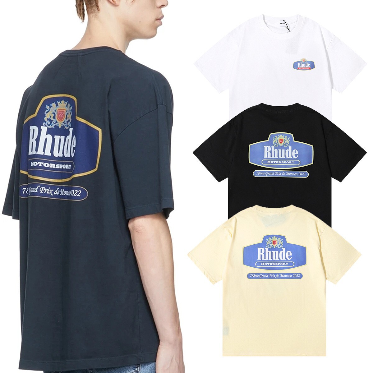RHUDE NEW Men Women High Quality Loose Leisure Cotton Short Sleeve T-Shirt M-2XL