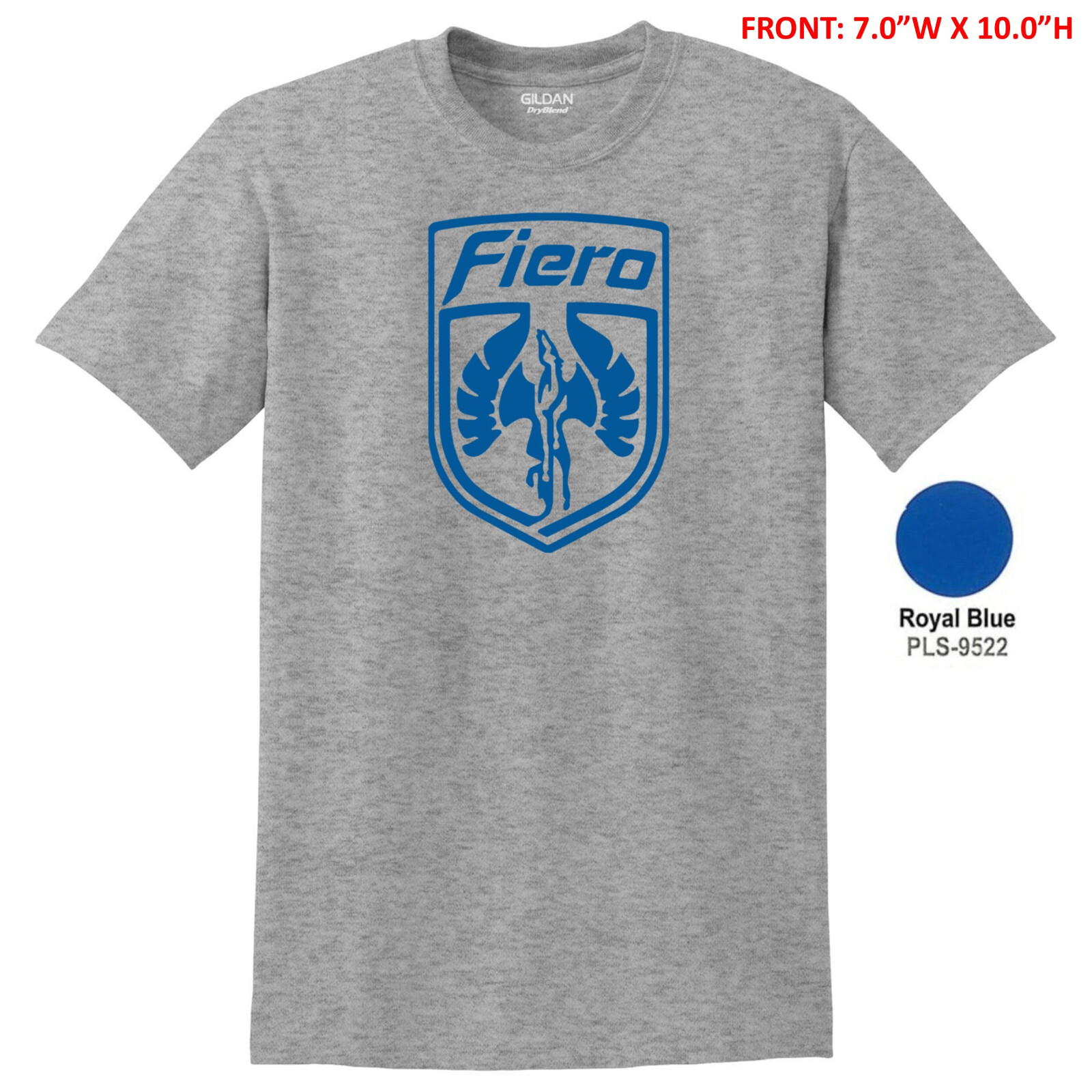 PONTIAC FIERO EMBLEM 7.0″W x 10.0″H UNISEX GILDAN T-SHIRT S-3X -12 COLOR OPTIONS