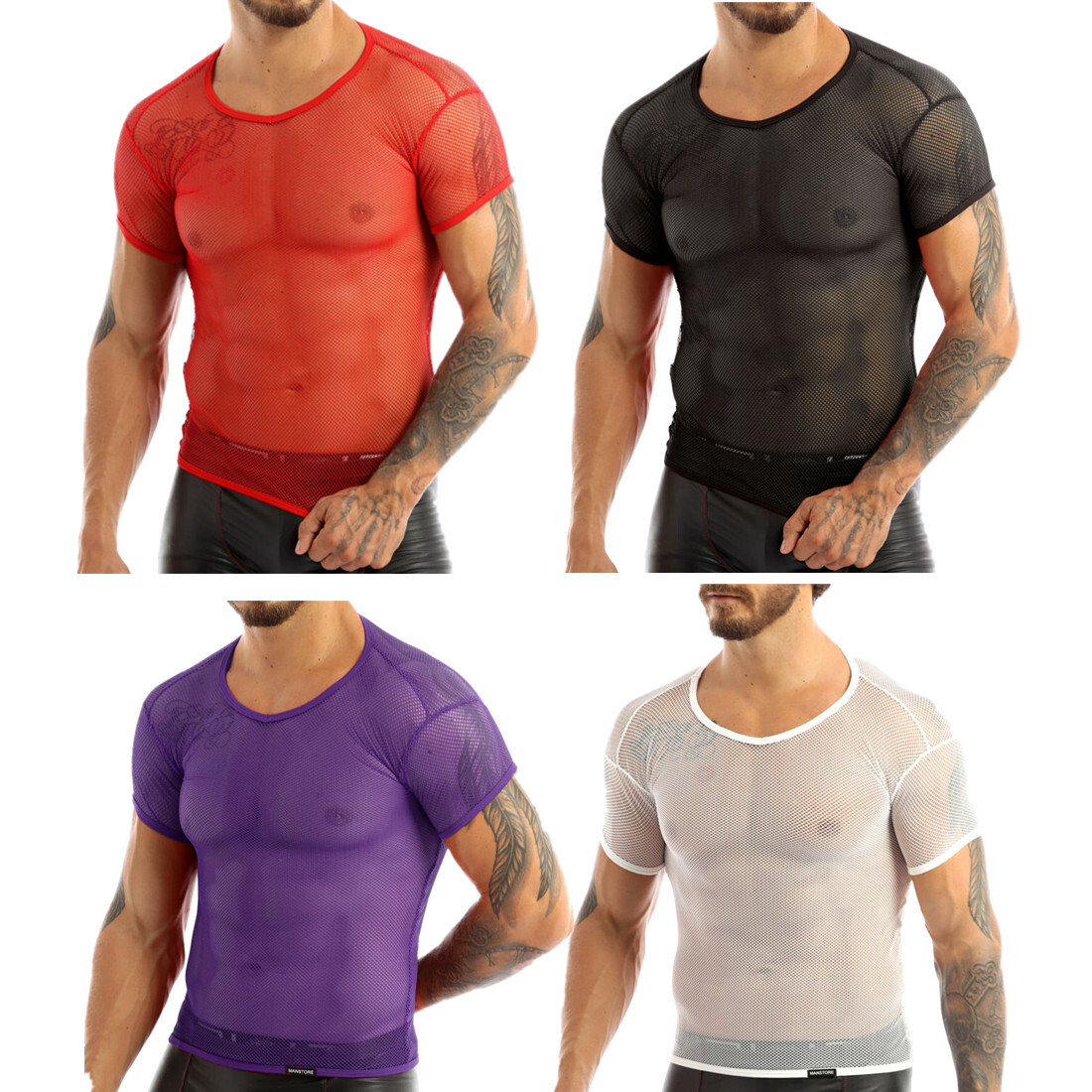 US Men Clubwear Cutout T-Shirt Tank Top Tops Fishnet Vest Sleepwear Blouse Sport