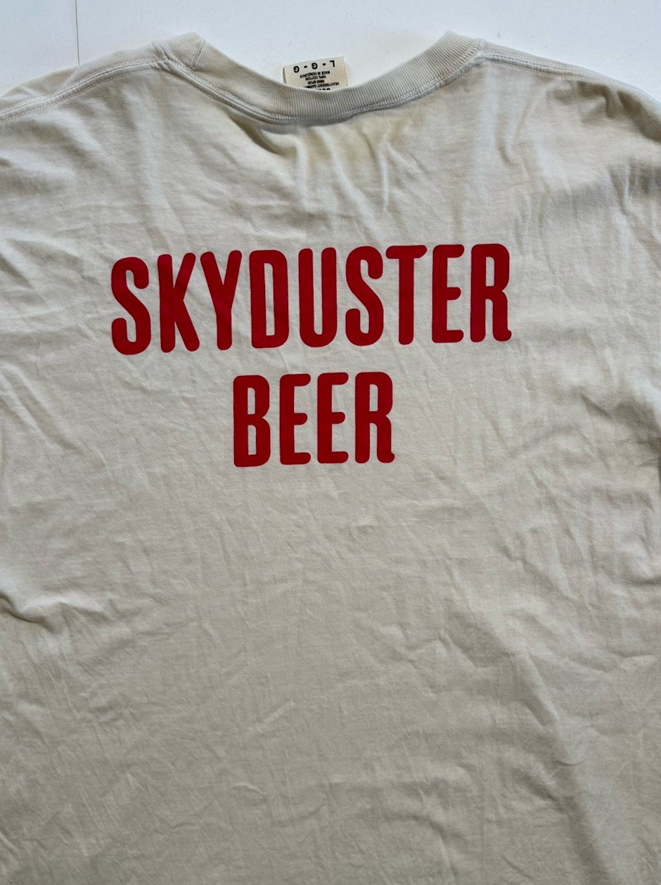SKYDUSTER BEER Silver Lake Los Angeles,California Cream White Promo Shirt Sz L