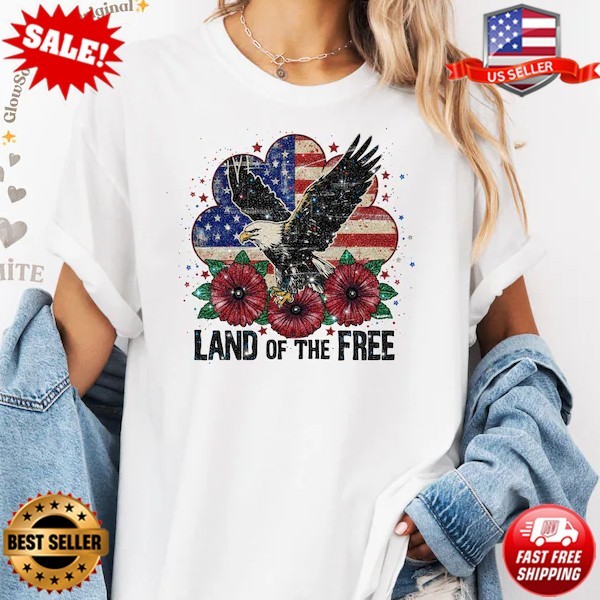 Land of the Free Eagle Graphic Tee, Patriotic USA Shirt 4th of July T-Shirt S-5X