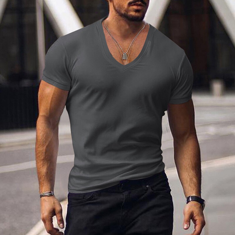 Mens Summer Tops Short Sleeve Muscle T Shirt Men Slim Fit V Neck Blouse Work Tee