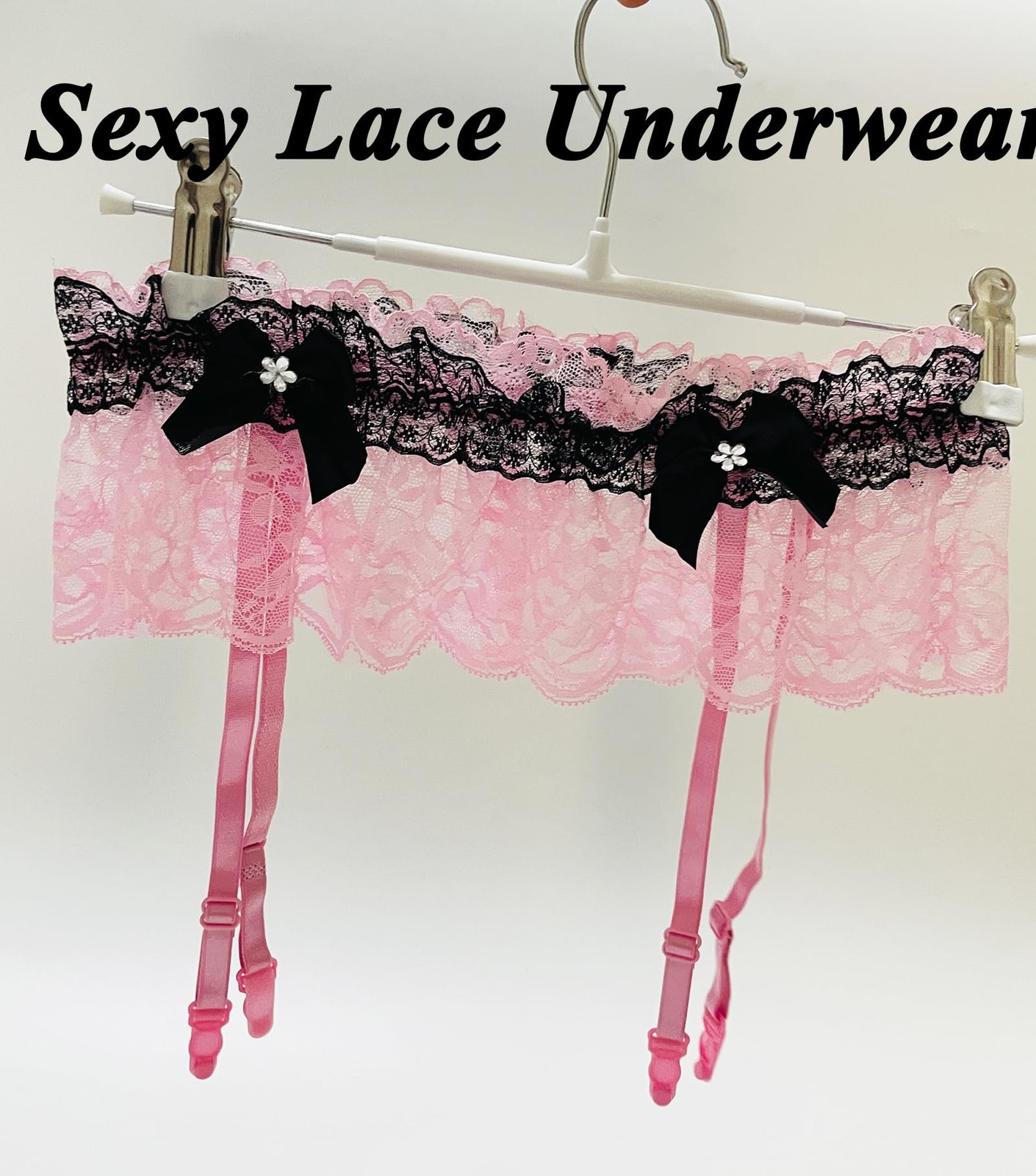 Mens Sissy Lingerie Outfits Lace Panties Underwear With 4 Garter One Size Pink
