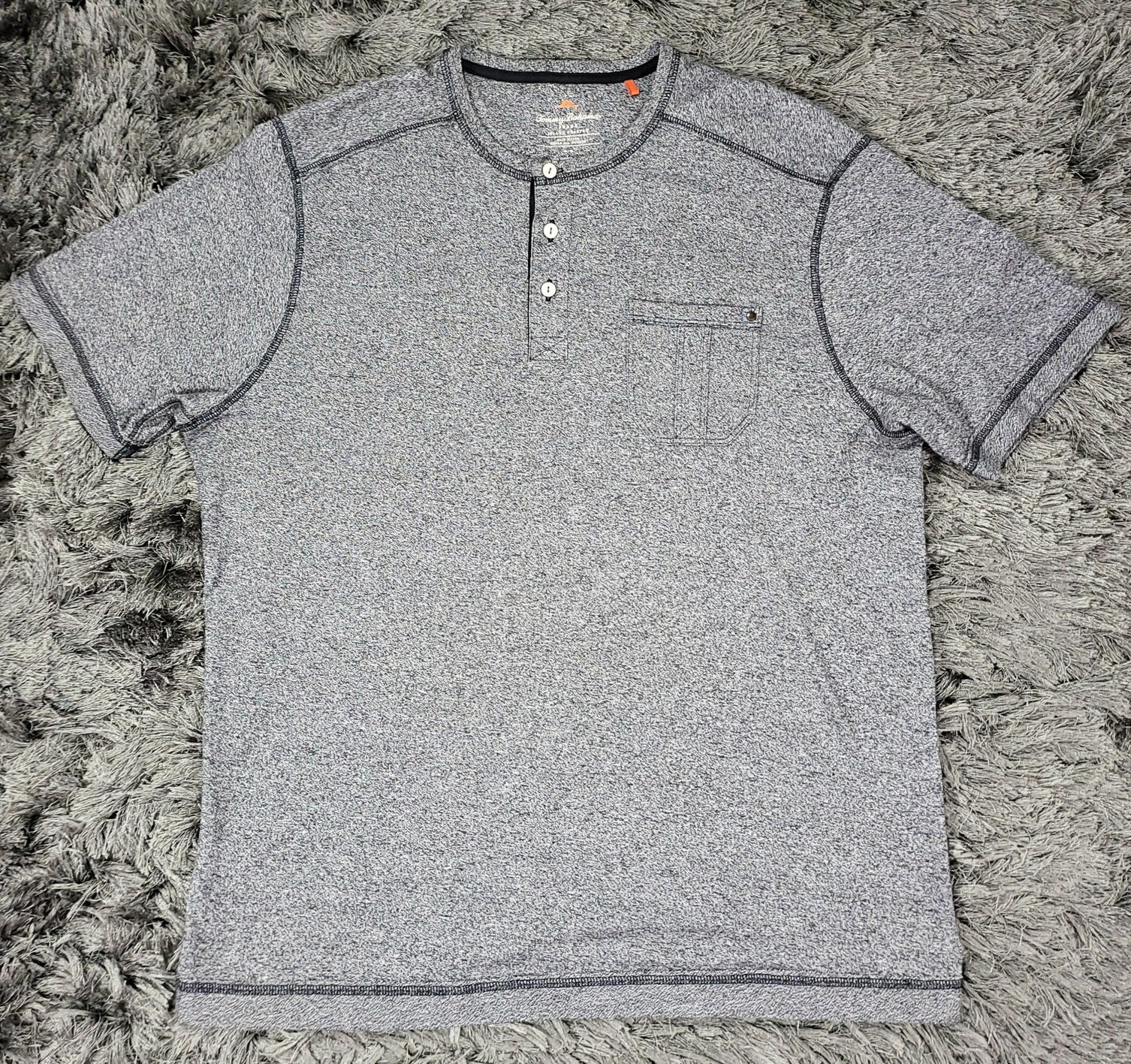 Tommy Bahama Henley Shirt Mens Medium Gray Short Sleeve Chest Pocket Heather
