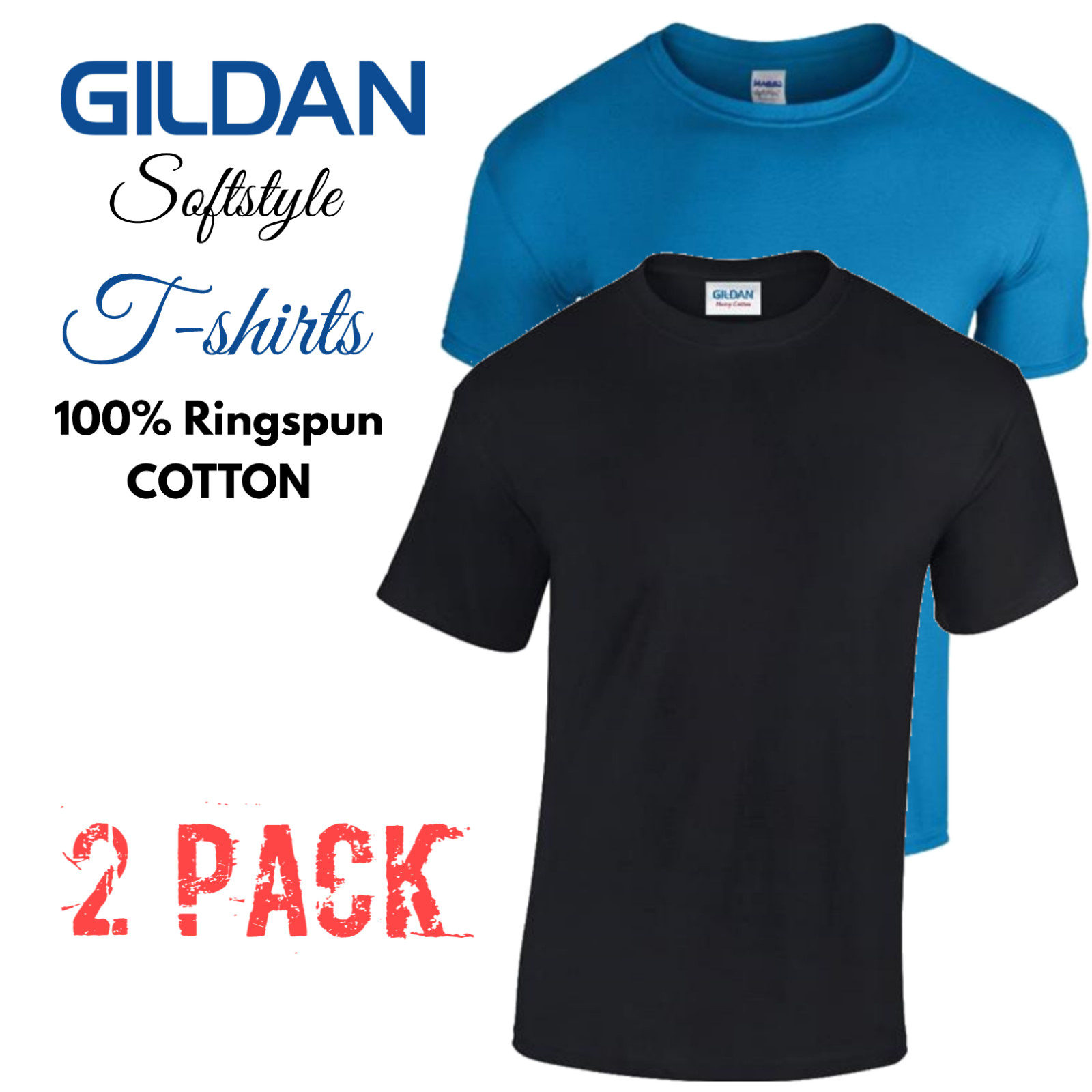 2 Pack Gildan SoftStyle Cotton Mens Plain T-shirt Multi Colors Semi Fitted Top