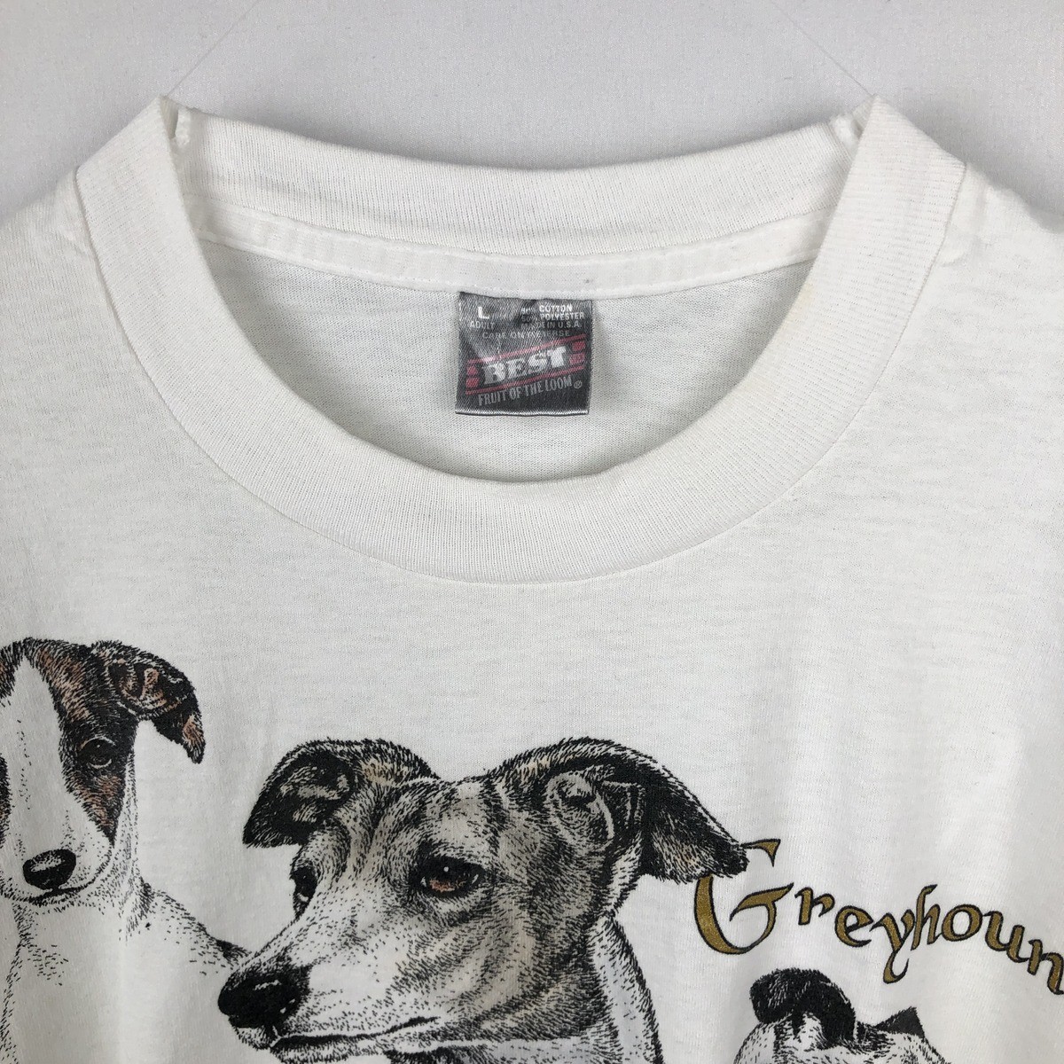 Used 90’S Fruit of the Loom GREYHOUND dog print animal t-shirt made in USA m…