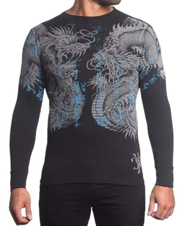 Xtreme Couture by Affliction Men’s Thermal Shirt Double Up Black Biker S-2XL