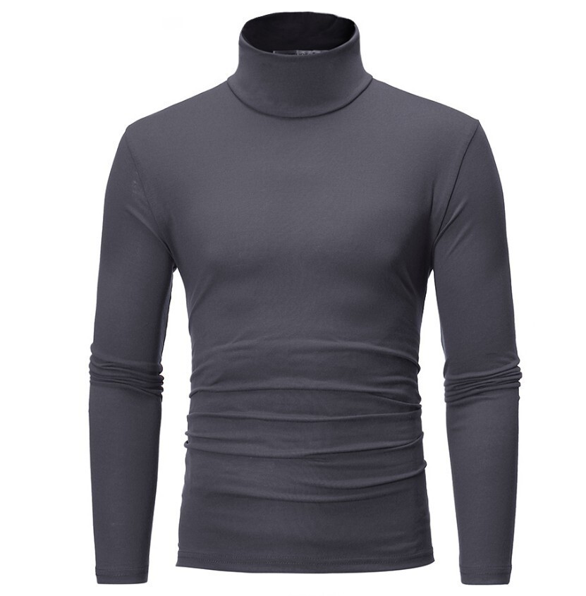 Spring and Autumn Men’s Thin Solid Color Half Turtleneck Long Sleeve T-Shirts