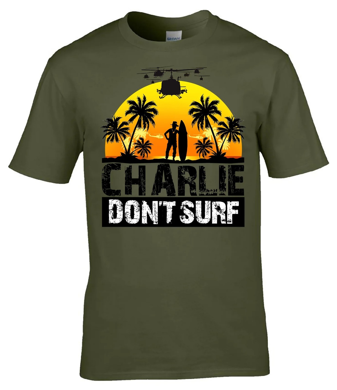 Charlie Don’t Surf T Shirt Vietnam War Military Film Quote Veteran Tee