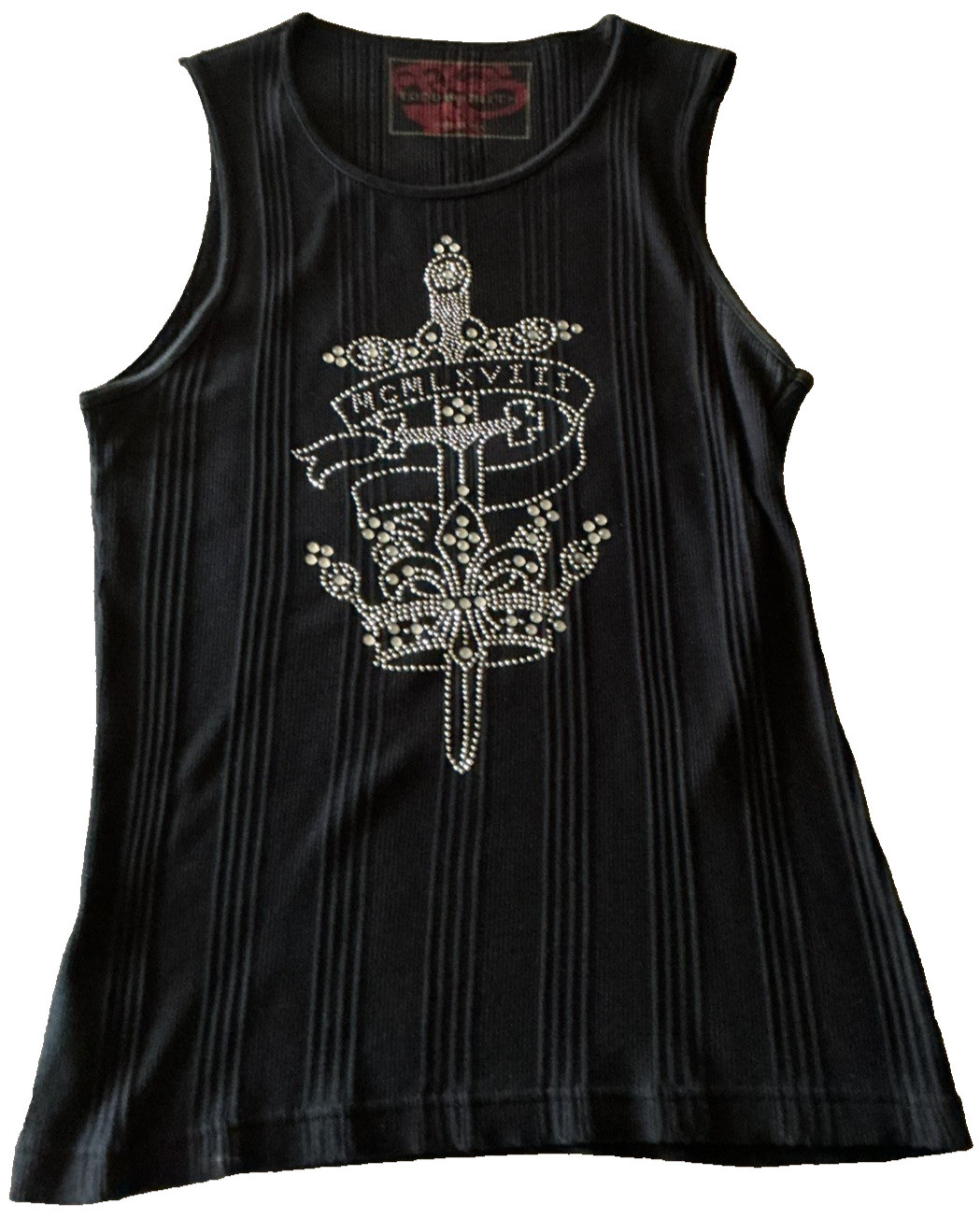 Todd Smith Men’s Swarovski Crystals Black Muscle Shirt Size M 100% Cotton