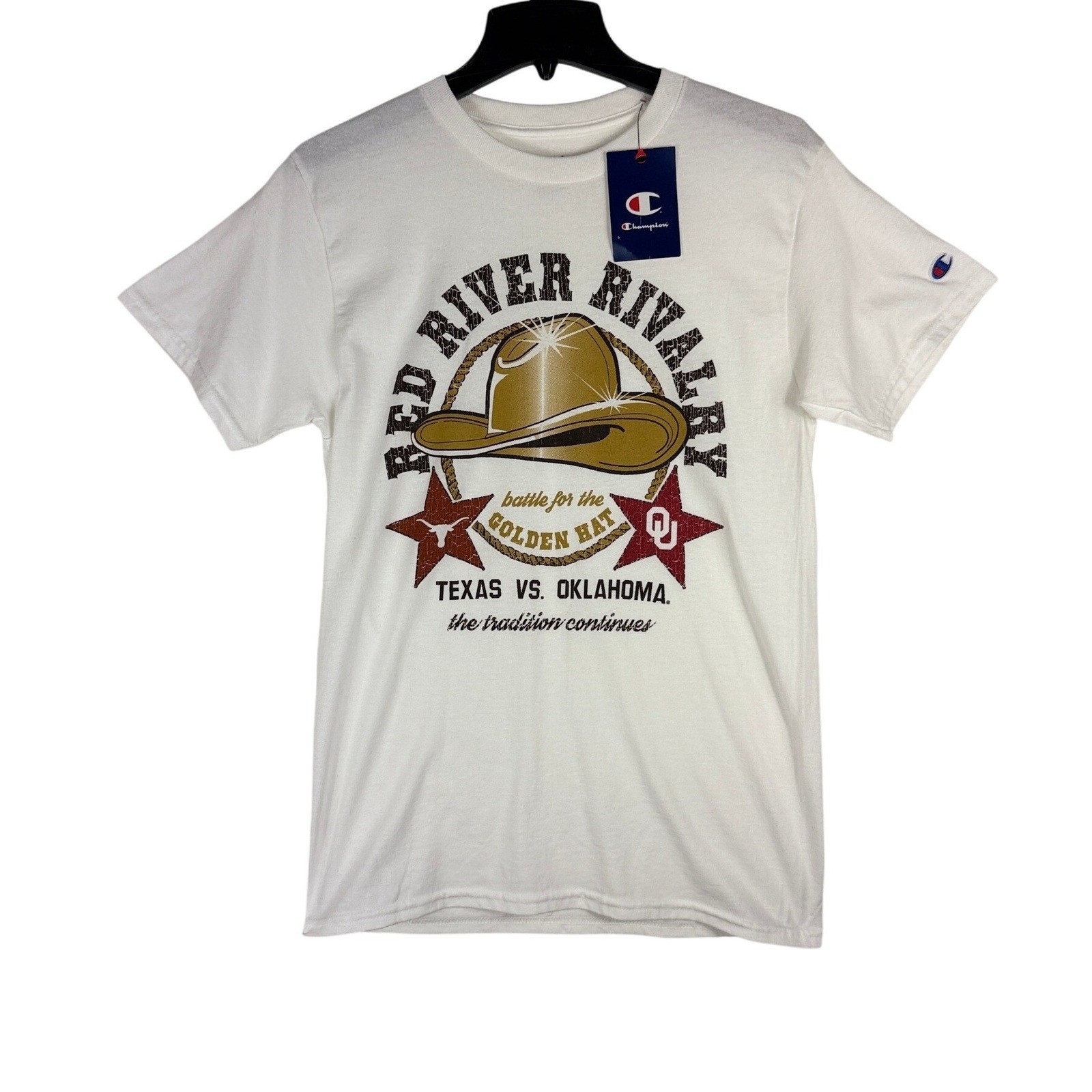 Champion Red River Rivalry Texas vs Oklahoma Golden Hat Graphic T-Shirt White S