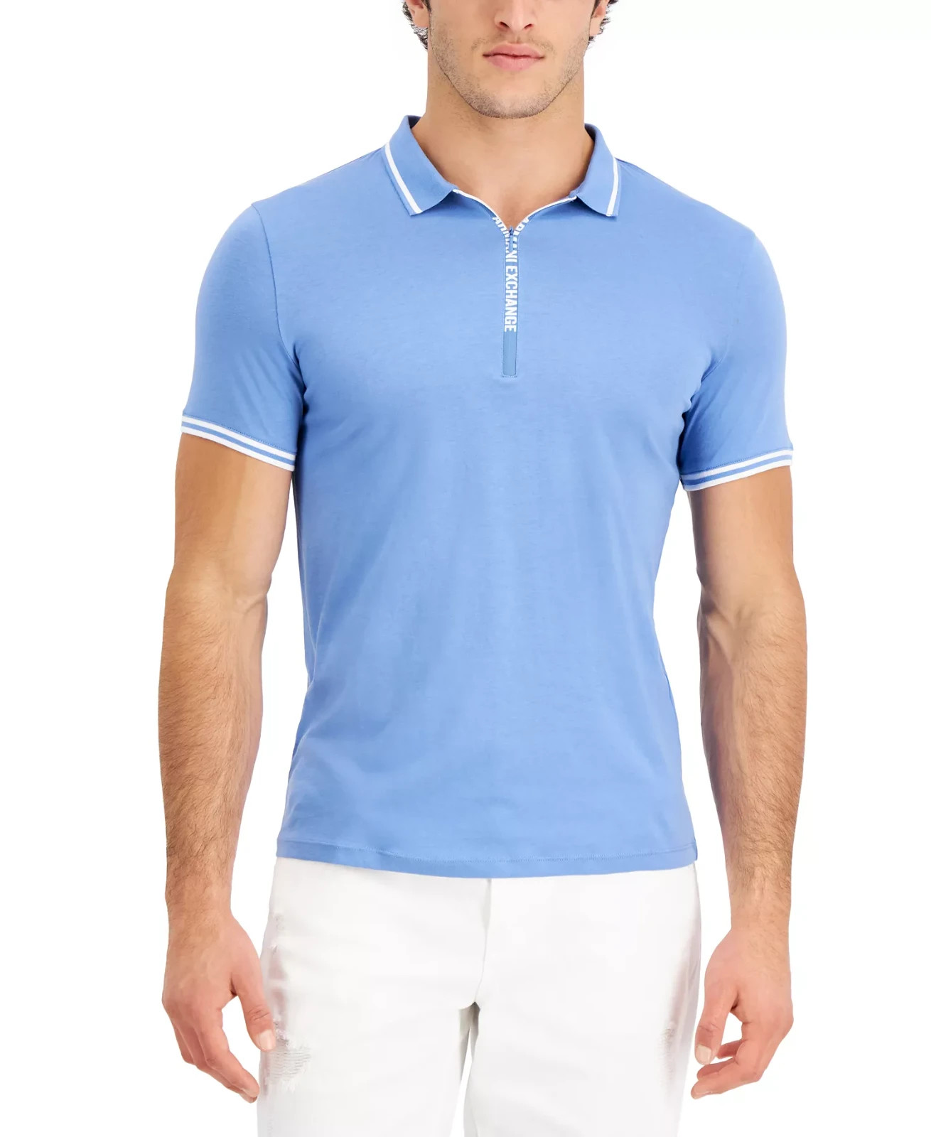Armani Exchange Cotton Quarter-Zip A|X Logo Short-Sleeve Men Polo Tee Shirt New