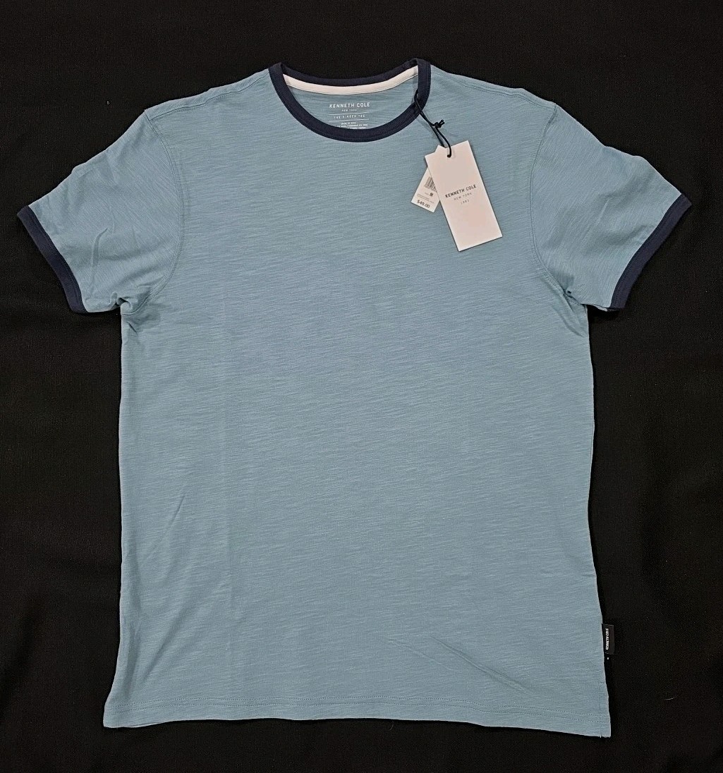 Kenneth Cole The Ringer Tee Men’s S/S T-Shirt Teal With Navy Trim – Medium NWT
