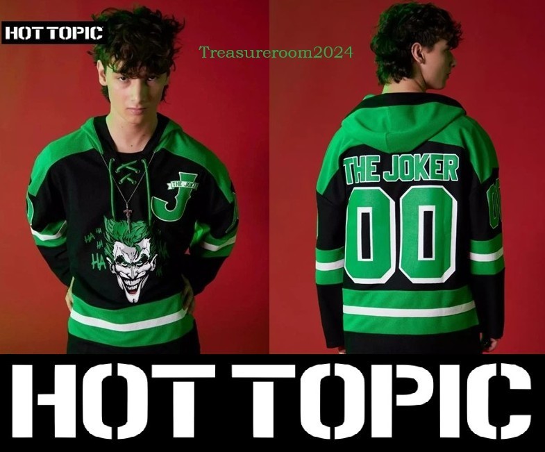 DC Comics Batman The Joker Hooded Men’s MEDIUM Hockey Jersey HOT TOPIC Hoodie
