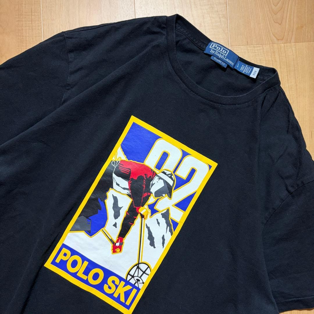POLO RALPH LAUREN 90s POLO SKI Graphic T Shirt Black Large Vintage