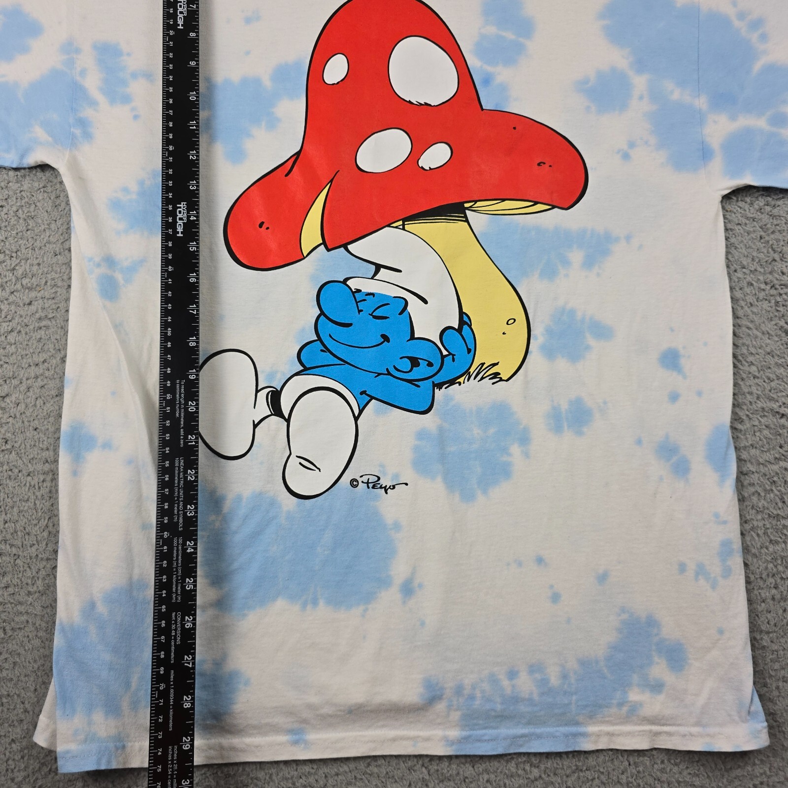 Smurfs Tie Dye Shirt Mens Large L Blue White Retro Mushroom Cartoon Casual NWT