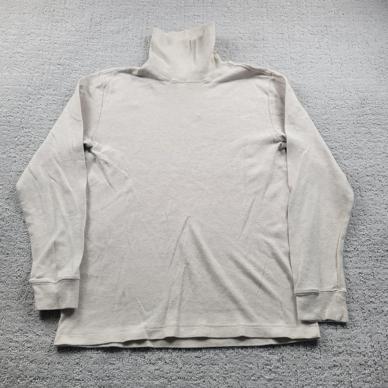 John Ashford Shirt Mens M Beige Turtleneck Long Sleeve Cotton Jersey Lightweight