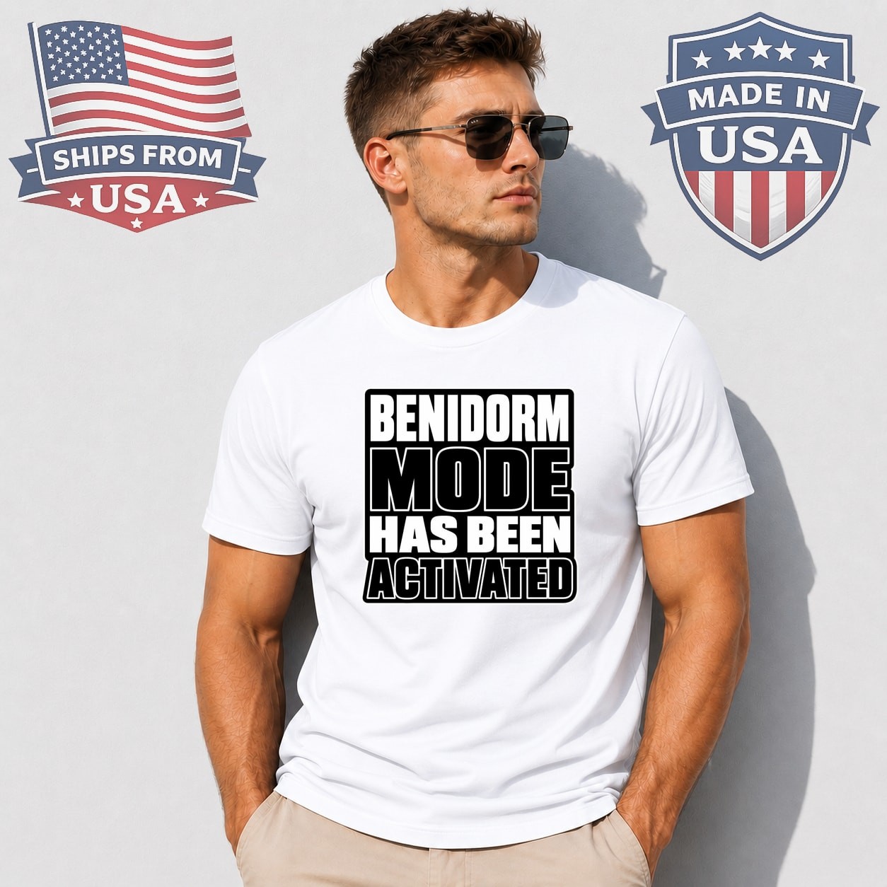 Benidorm Mode Activated Graphic T-Shirt Funny Vacation Quote